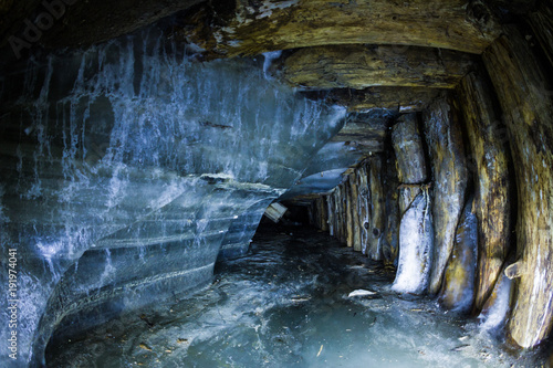 Frozen groundwater in an underground mine