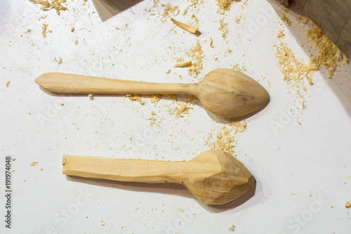 soup spoon or tablespoon made of wood photo