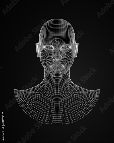 3d head wireframe vector. Drawing of wireframe head 3d model. Vector illustration.