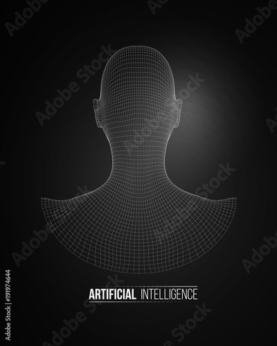 3d head wireframe vector. Drawing of wireframe head 3d model. Vector illustration.