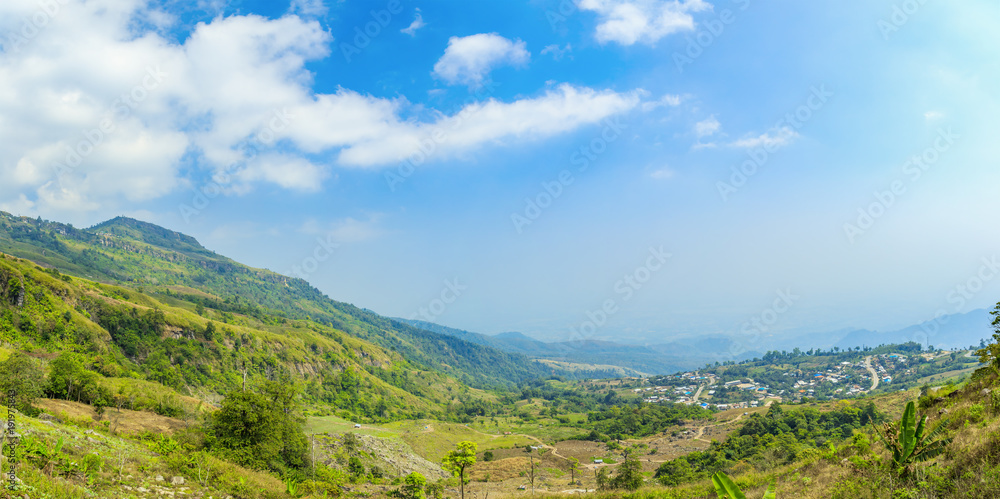 Panorama view of cabbage and strawberry farming in the mountains of Phetchabun, Thailand, Agricultural background