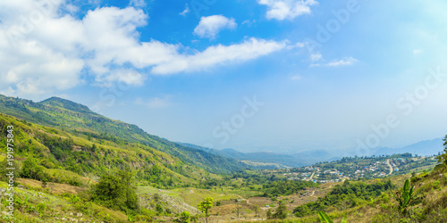 Panorama view of cabbage and strawberry farming in the mountains of Phetchabun, Thailand, Agricultural background