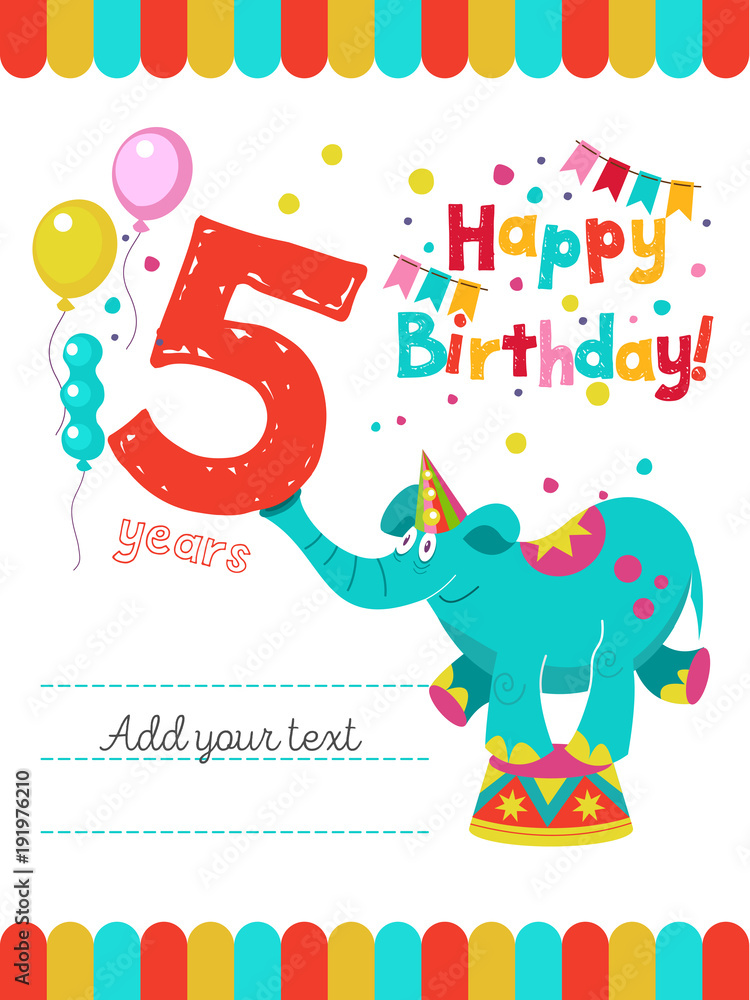 Fototapeta premium Happy birthday. The invitation to the birthday in the style of a circus show. Vector illustration.
