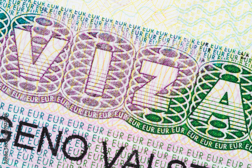 Schengen visa in passport. Closeup