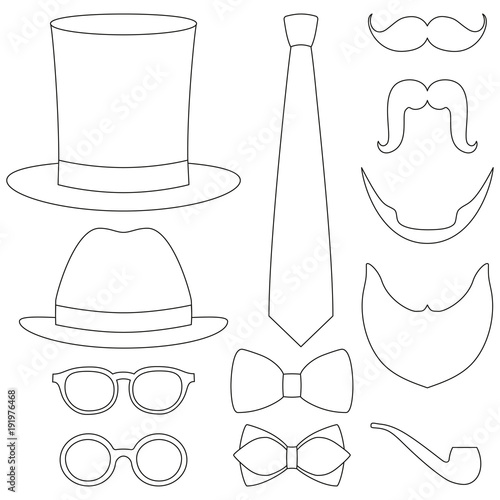 Icon line art poster man father dad day element set.