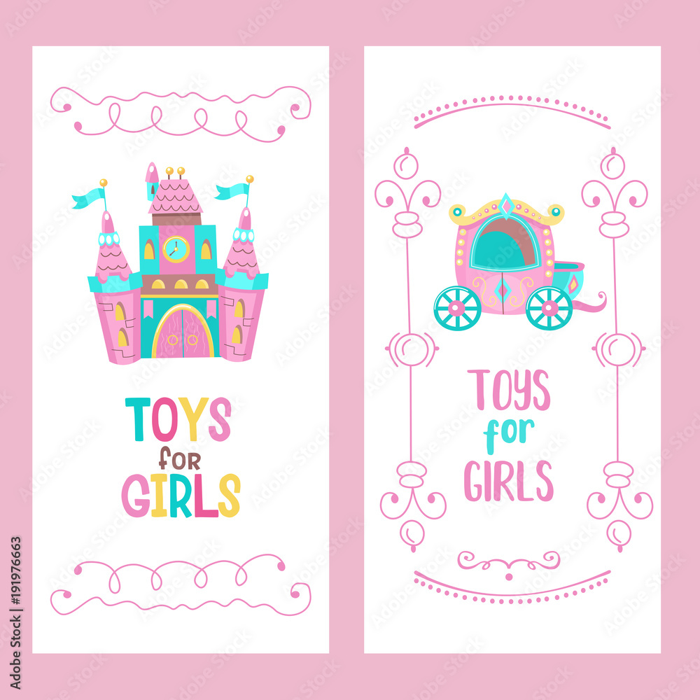 Toys for little princesses. Set of vector cliparts. Toys for little princesses. Set of vector cliparts.