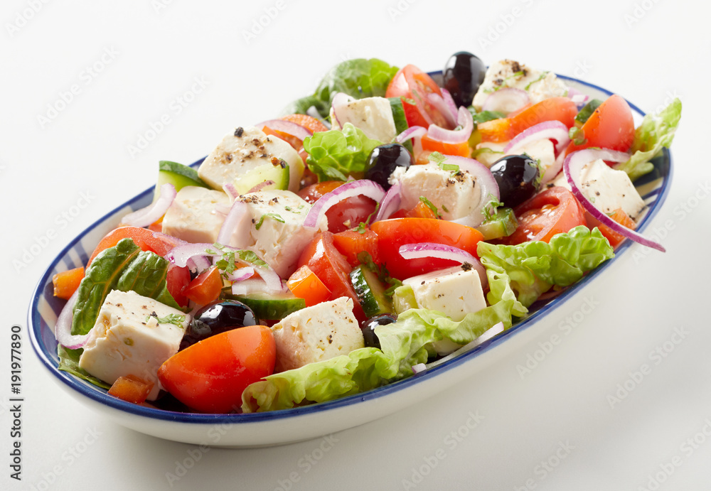 Greek salad with feta cheese and olives