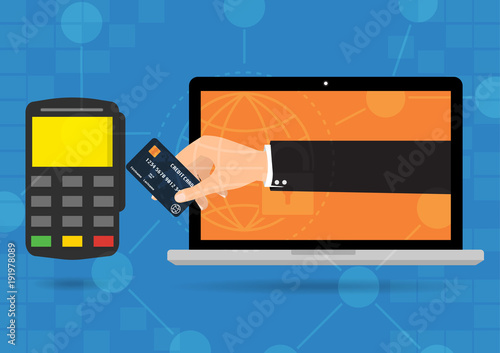 Fintech financial internet banking online payment concept. Vector illustration Blockchain and fintech investment financial technology concept.