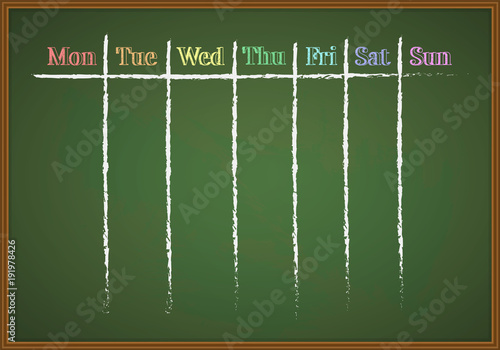 Weekly memo planner drawn with chalk on a chalkboard