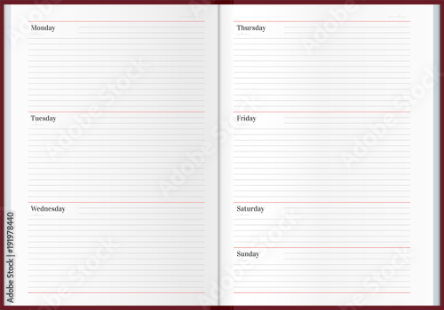 Striped weekly planner template. Business notebook illustration photo