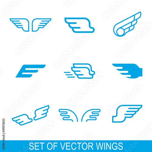 Wings line icon set.