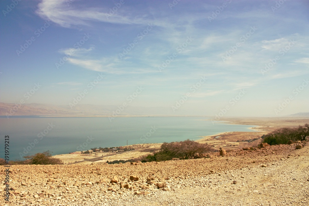 The surroundings of the Dead sea. View of the Dead sea and Jordan from the mountains of the Judean desert 1