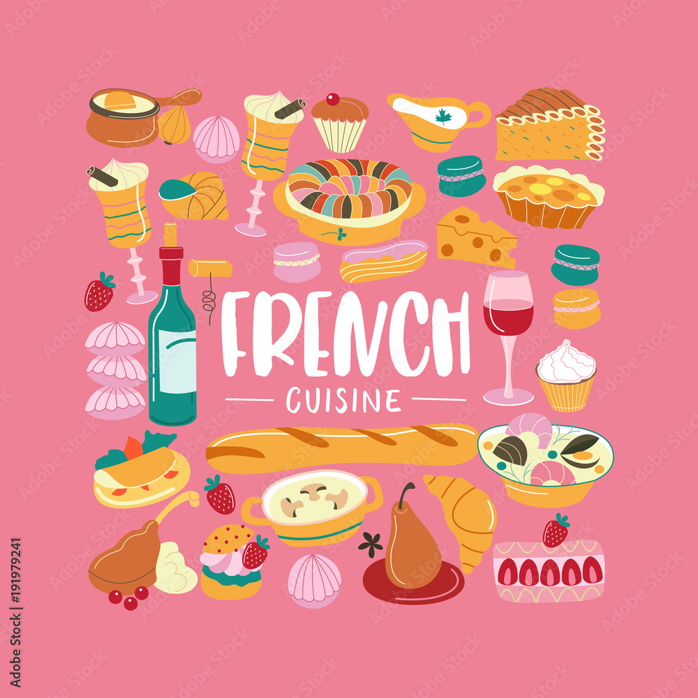 The French cuisine. Menu. A set of French dishes. The French cuisine. Menu. A set of French dishes.