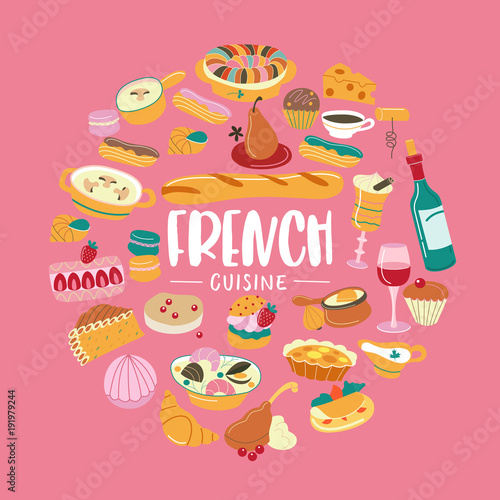 The French cuisine. Menu. A set of French dishes.