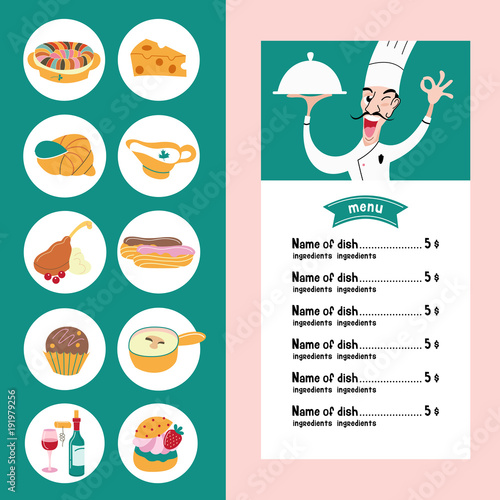 The French cuisine. Menu. A set of French dishes.