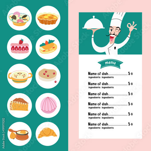 The French cuisine. Menu. A set of French dishes.