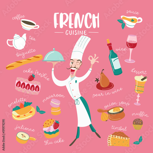 The French cuisine. Menu. A set of French dishes.