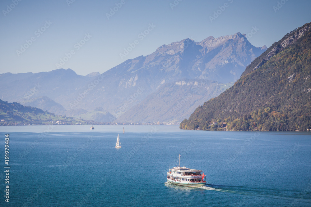 Town of Brunnen and lake Lucerne, Brunnen und Vierwaldstättersee Luzern Town of Brunnen and lake Lucerne, Brunnen und Vierwaldstättersee Luzern