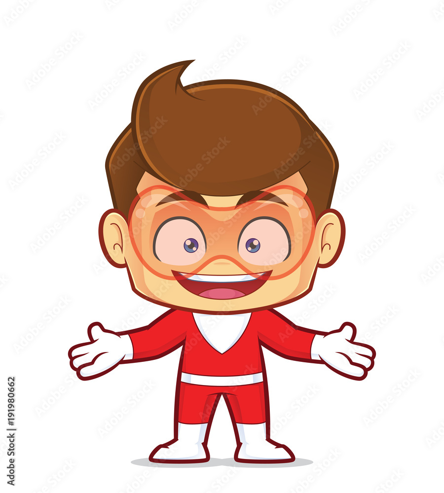 Clipart picture of a superhero cartoon character in welcoming gesture