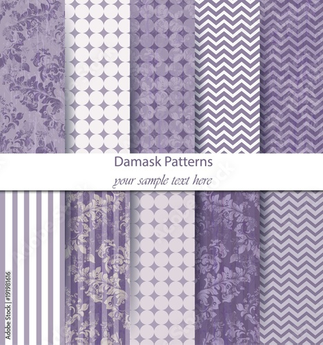 Baroque pattern trendy texture set collection Vector. Royal ornament fabric d...