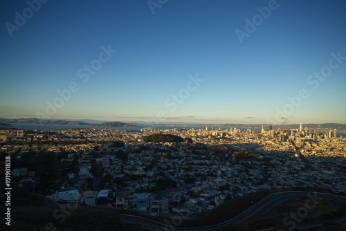 View of San Francisco at sunset from Twin Peaks