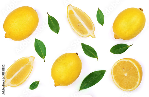 lemon isolated on white background. Flat lay, top view