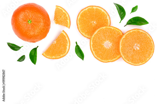 orange or tangerine with leaves isolated on white background with copy space for your text. Flat lay, top view © kolesnikovserg