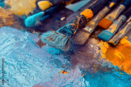 Corolful artistic pain brushes on palette