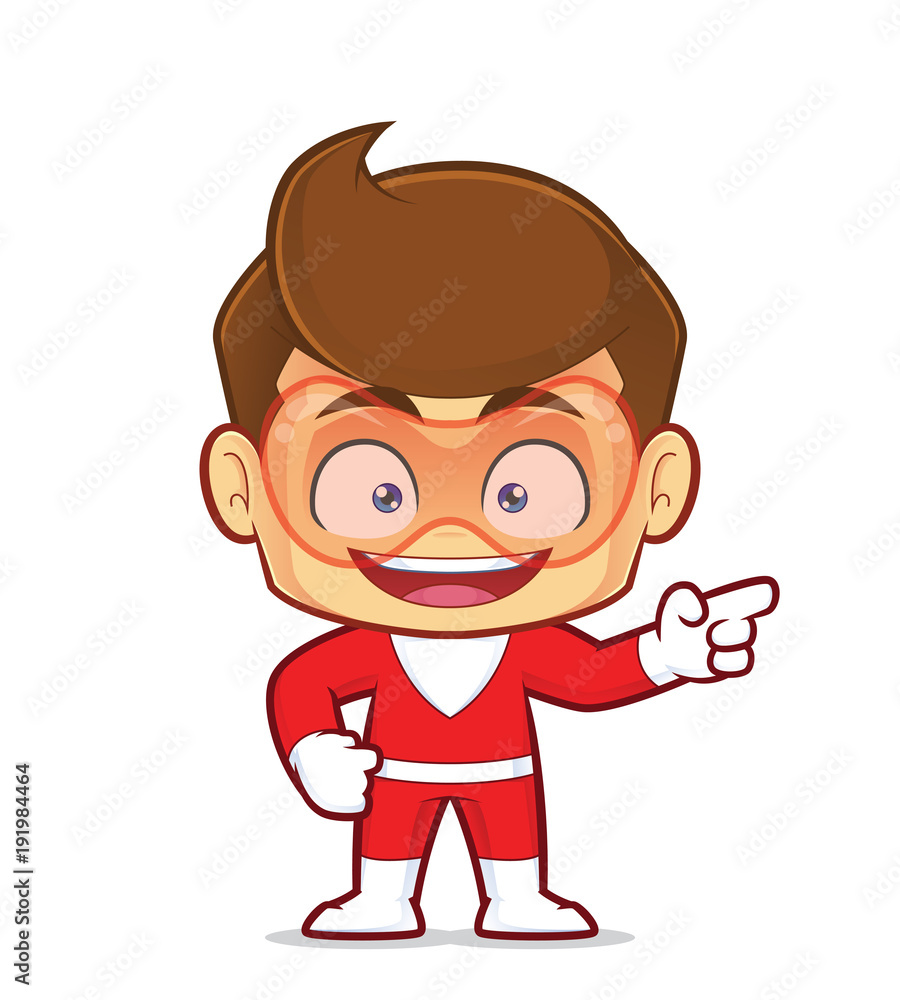 Clipart picture of a superhero cartoon character pointing his finger