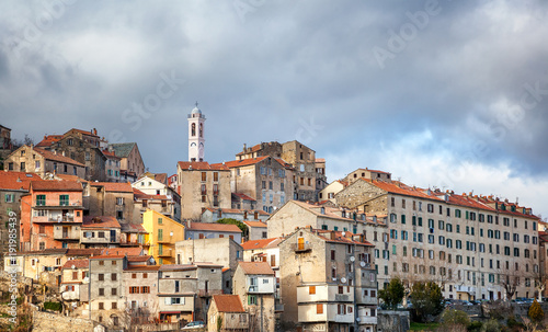Corte, a city in the mountains, France, the island of Corsica. Beautiful city landscape © olezzo