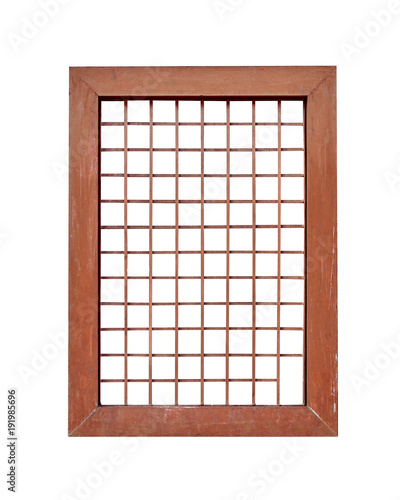Window cage and wood frame isolate on white background