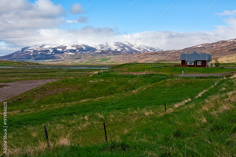 Little farm in Laufas village near Akureyri, Iceland