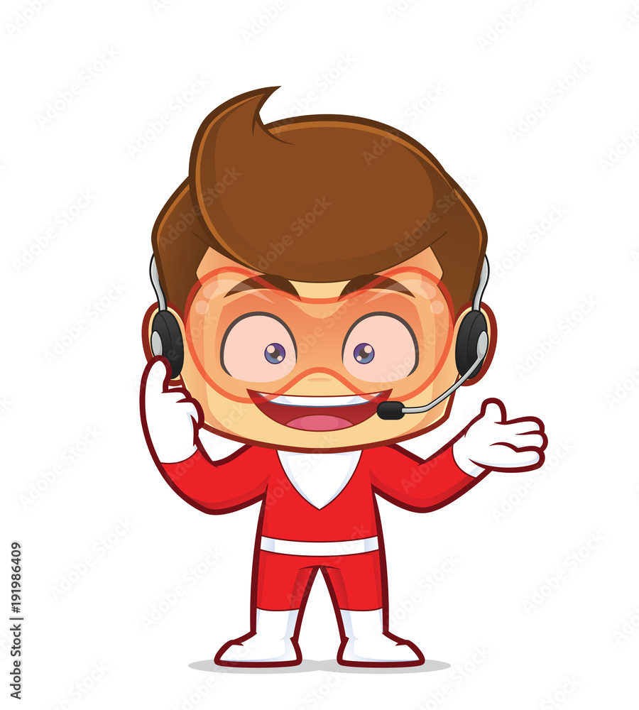 Clipart picture of a superhero cartoon character wearing headphones