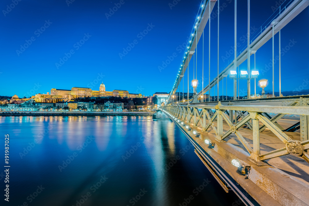 The Szechenyi Chain Bridge in Budapest, Hungary.