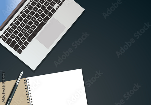 bureau - fond - présentation - arrière plan - entreprise - vue du dessus - ordinateur - cahier