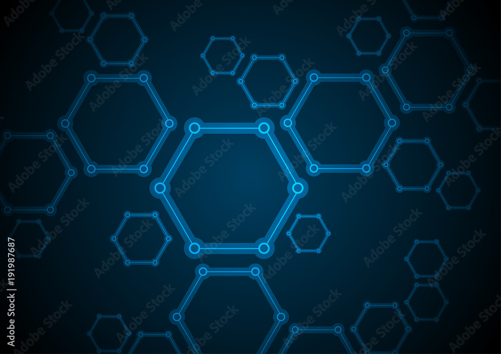 Dark blue abstract hexagon molecules tech background Dark blue abstract hexagon molecules tech background