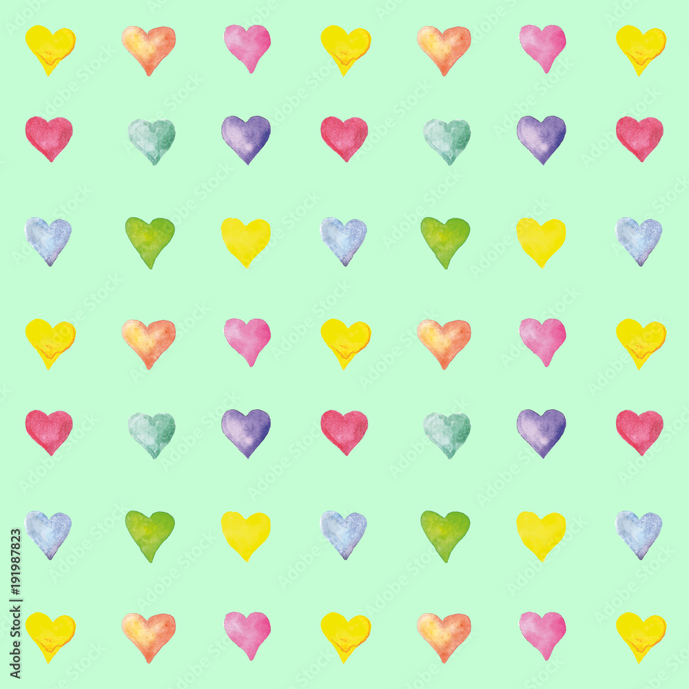 Beautiful Vector illustration Seamless pattern with watercolor hearts. Background vector romantic design