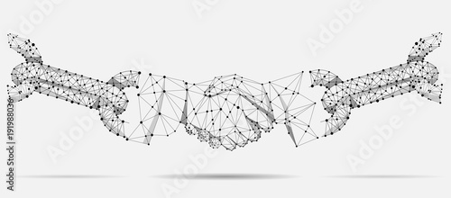 Abstract line and point agreement handshake business concept. Polygonal point line geometric design. Hands chain link internet hyperlink connection vector illustration 