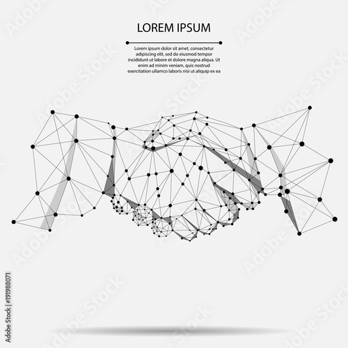 Abstract line and point agreement handshake business concept. Polygonal point line geometric design. Hands chain link internet hyperlink connection vector illustration 