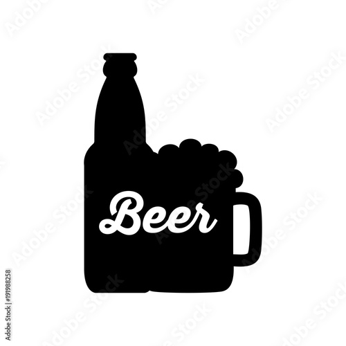 Icono plano Beer en jarra y botella en color negro