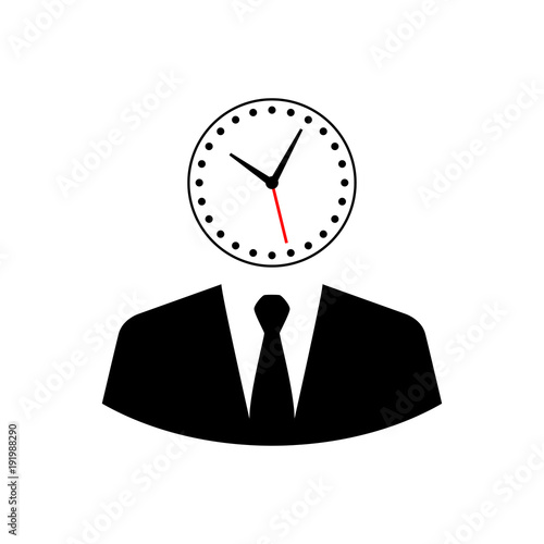 Icono plano hombre de negocios con reloj con manecilla roja