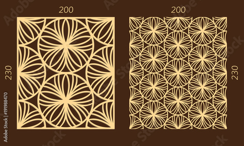 Laser cutting set. Woodcut vector trellis panel. Plywood lasercut eastern design. Hexagonal seamless pattern for printing, engraving, paper cutting. Stencil lattice ornament.