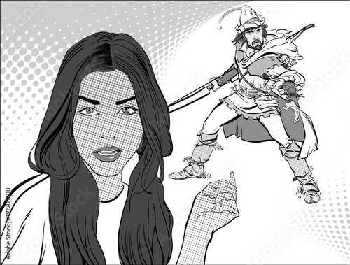 Girl dreaming of the knight. Girl demanding a knight. Demanding girl. Girl dreaming about a knight. Girl's dream of a defender
