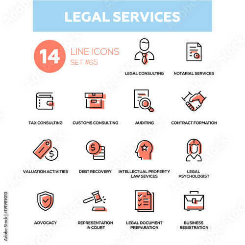 Legal services - line design icons set