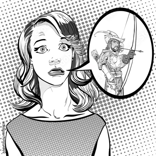 Girl dreaming of the knight. Girl demanding a knight. Demanding girl. Girl dreaming about a knight. Girl's dream of a defender