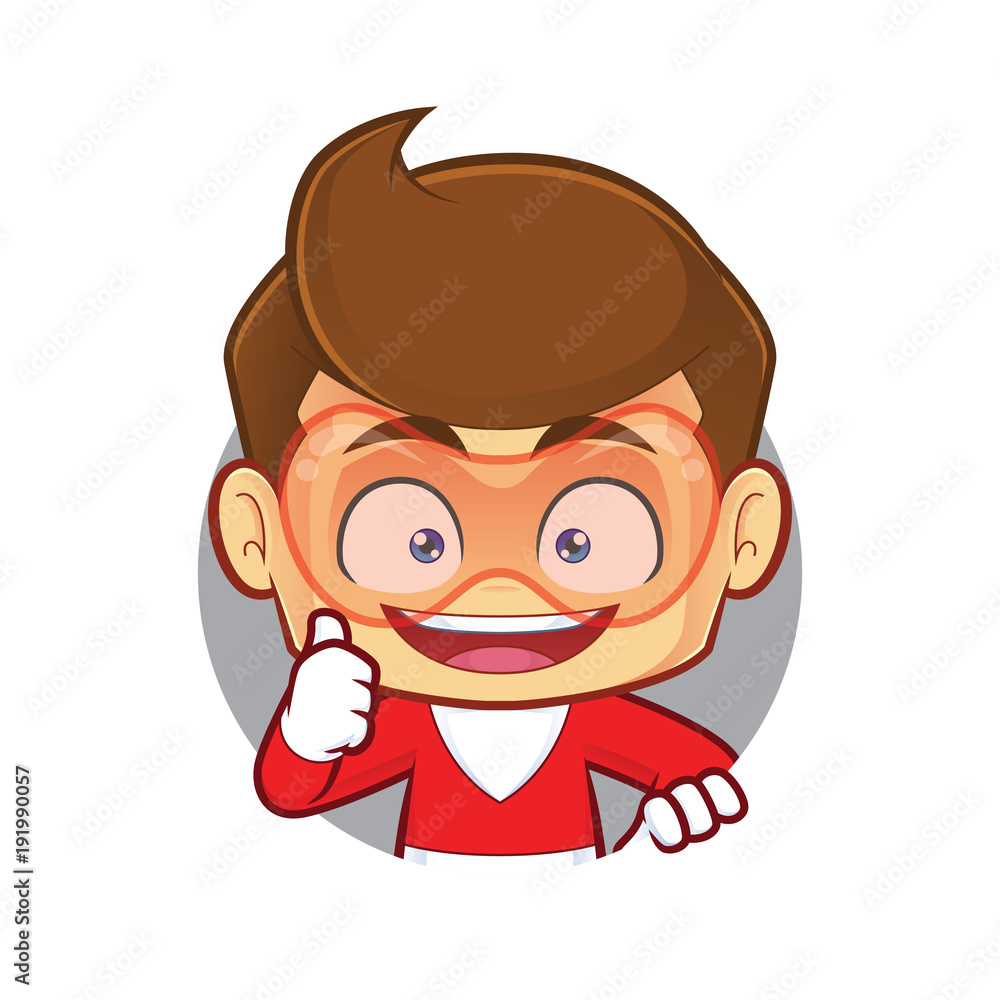 Clipart picture of a superhero cartoon character with circle shape and giving thumbs up