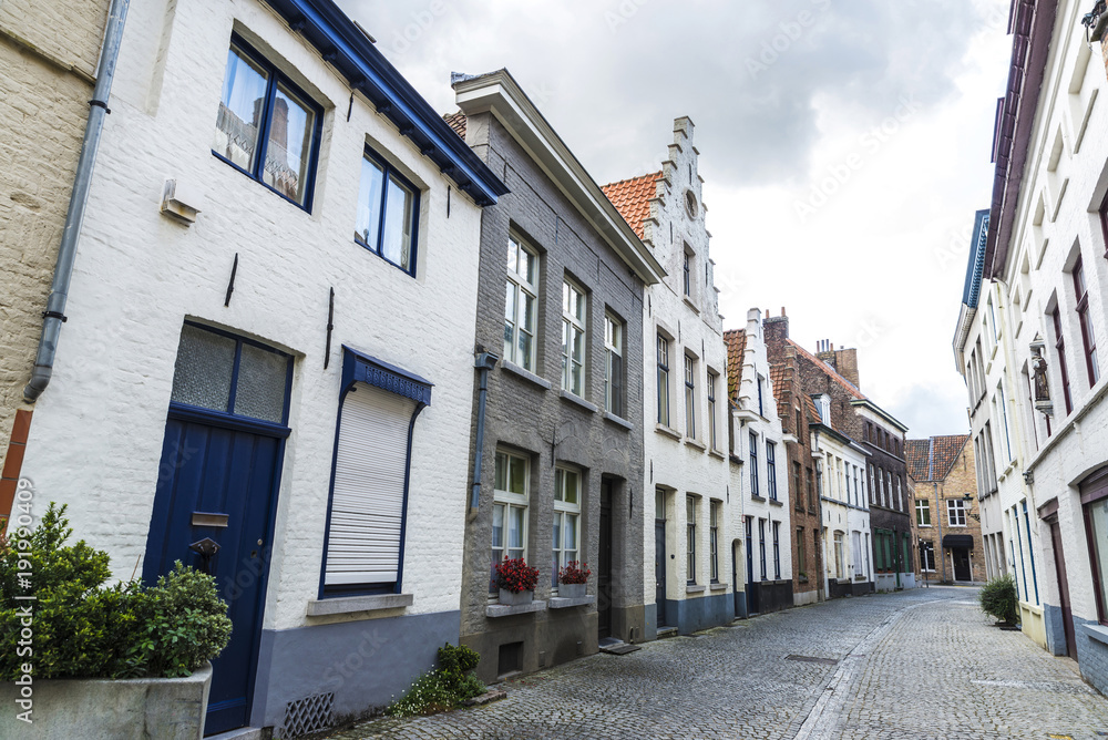 Street with old houses in Bruges, Belgium