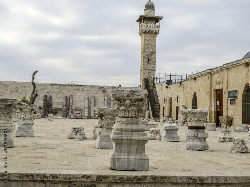 Jerusalem, Israel -  The  tall minaret of the Al-Aqsa Mosque in Old City of Jerusalem, Israel