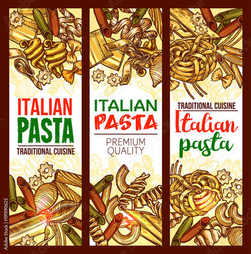 Vector Italian pasta restaurant sketch banners