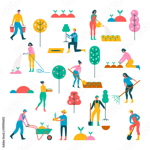 spring work. Set of people